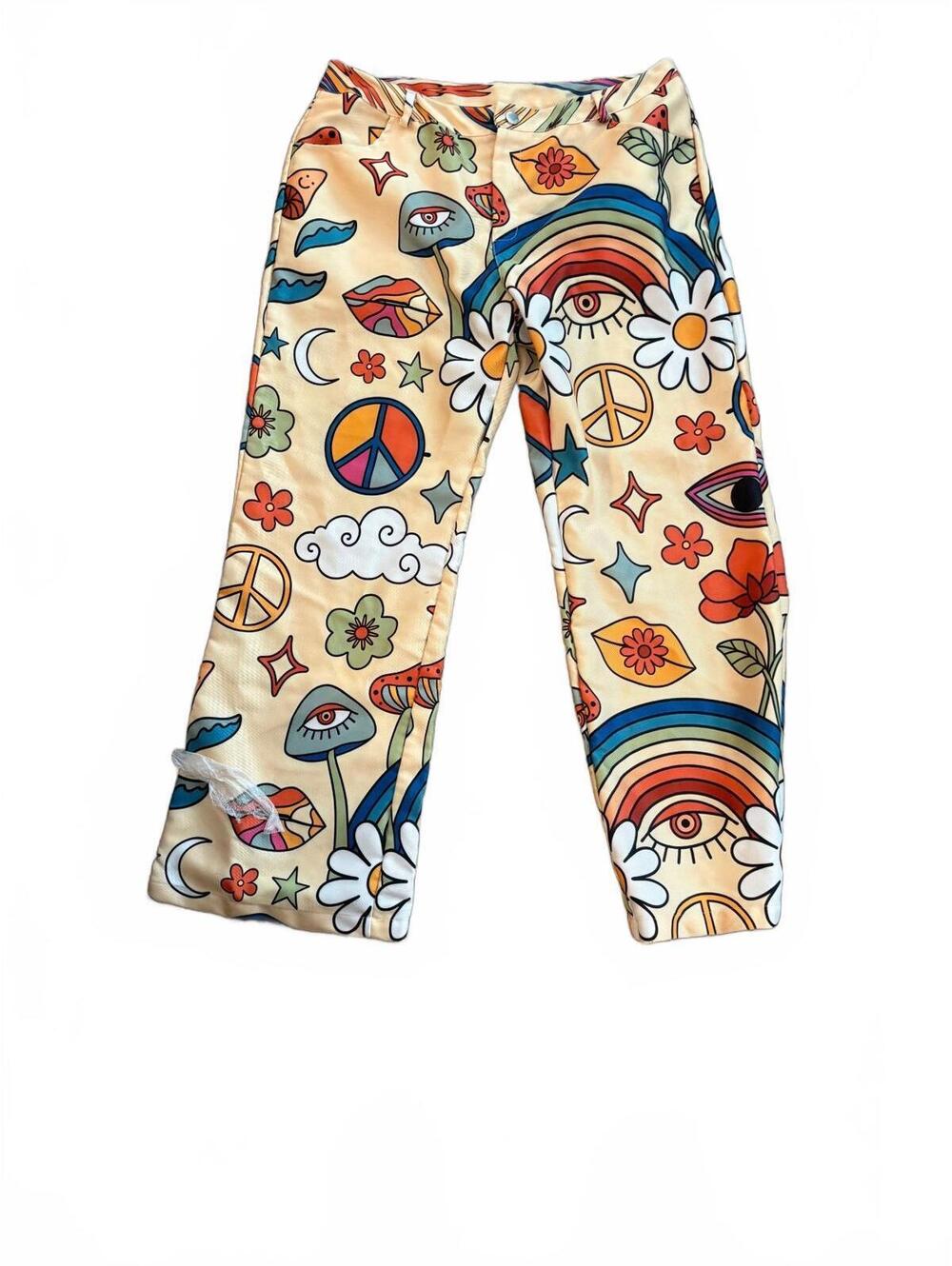 Retro Style Flared Pants with Colorful Psychedelic Print